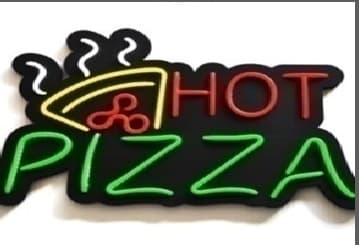 LETRERO HOT PIZZA ELABORADO EN MANGUERA FLEXIBLE NEON EN COLORES SURTIDOS MEDIDA APROXIMADA 60X46