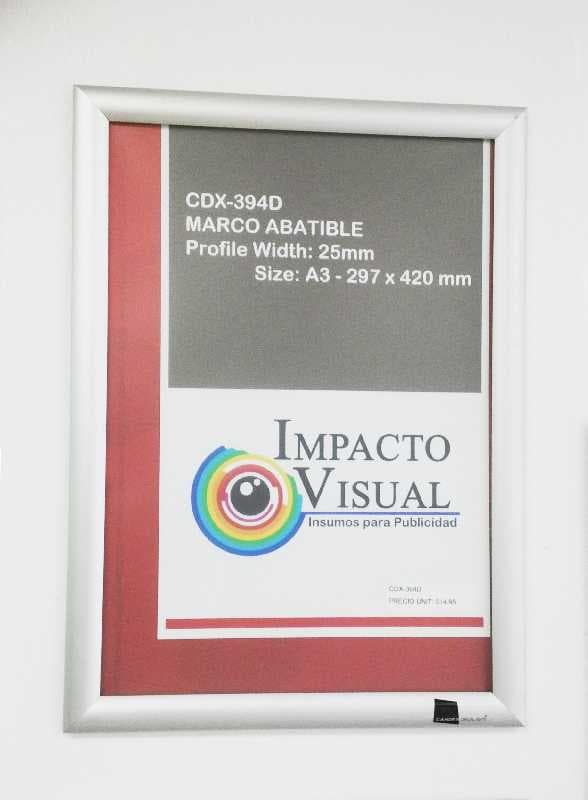 MARCO ABATIBLE  PERFIL DE ALUMINIO 25MM TAMAÑO A3-297x420MM CON PELICULA PROTECTORA EN PVC RIGIDO DE 0.5MM