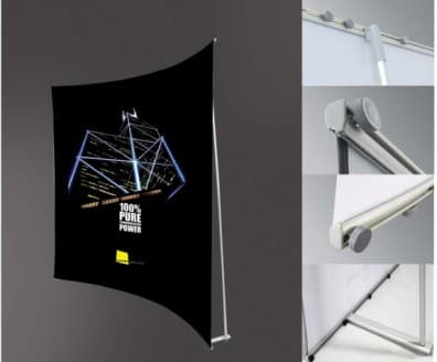 PORTA BANNER EN ALUMINIO FORMA  L CURVO MEDIDA APROXIMADA  255X230CM INCLUYE BOLSO