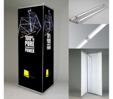 PORTA BANNER PREMIUM DE 3 CARAS EN ALUMINIO PERFIL ABATIBLE   EN  MEDIDA APROXIMADA 90X215CM  INCLUYE BOLSO