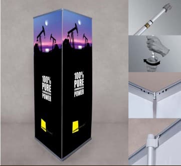PORTA BANNER  DE 3 CARAS ESTRUCTURA EN ALUMINIO PERFIL ABATIBLE MEDIDA APROXIMADA  90X215CM CADA UNA INCLUYE BOLSO
