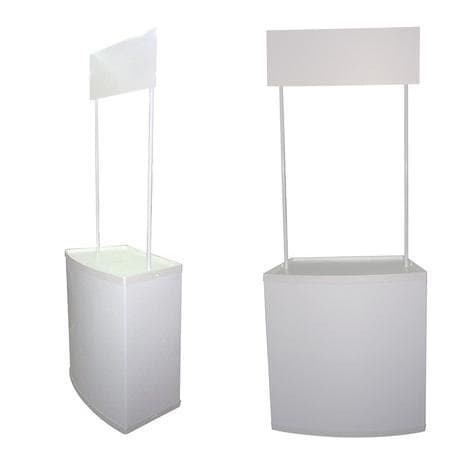COUNTER PROMOCIONAL EN PVC RECTANGULAR MEDIDA APROXIMADA 80*80*40CM PARTE SUPERIOR 80*30CM ALTURA TOTAL 204CM