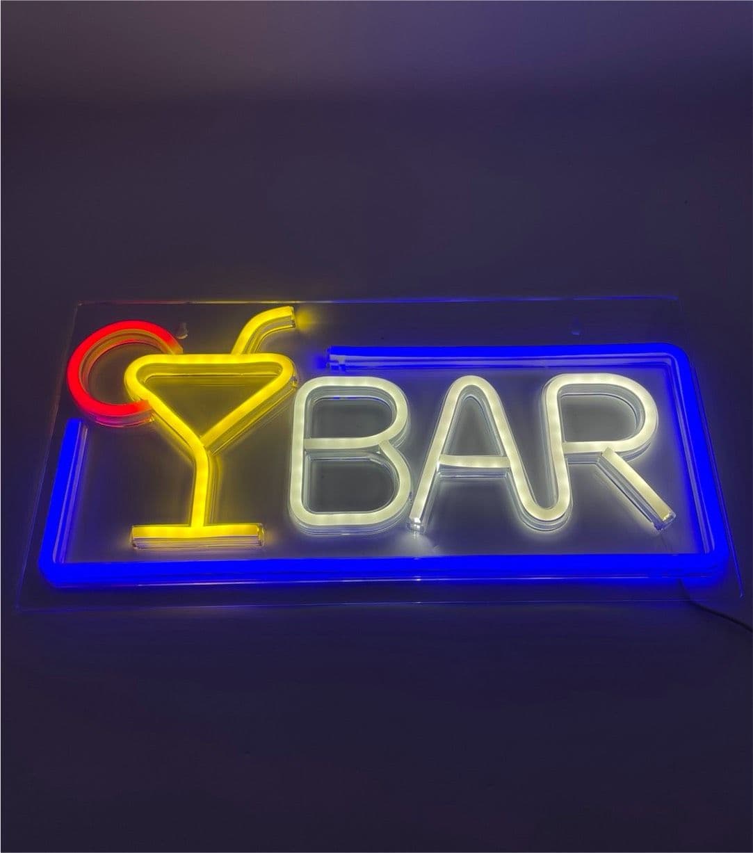 LETRERO BAR ELABORADO EN MANGUERA FLEXIBLE NEON EN COLORES SURTIDOS 50X25CM