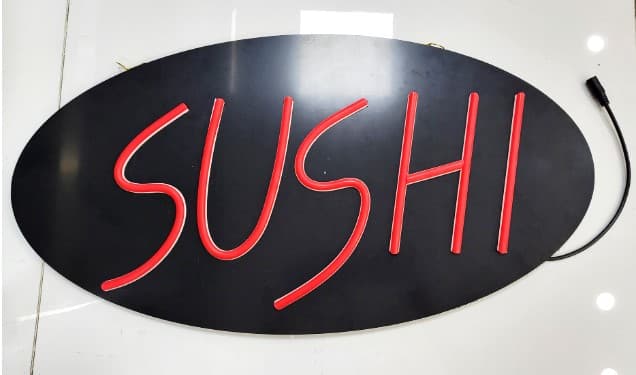 LETRERO SUSHI ELABORADO EN MANGUERA FLEXIBLE NEON EN COLOR ROJO 58X30CM