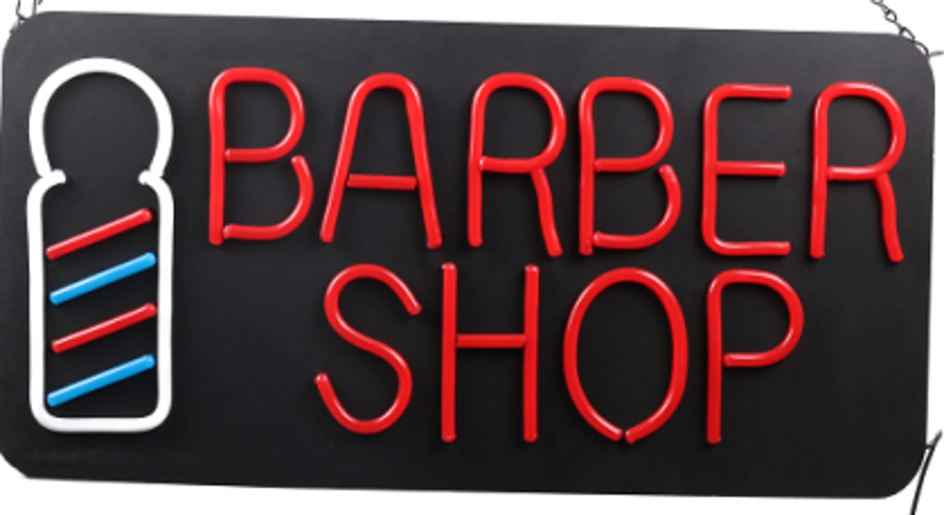 LETRERO BARBER SHOP ELABORADO EN MANGUERA FLEXIBLE NEON EN COLORES SURTIDOS 58X30CM