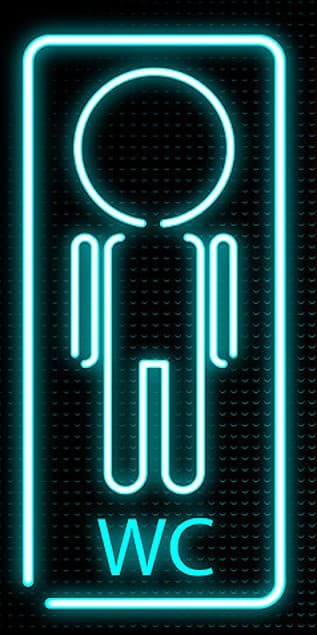 LETRERO CABALLEROS WC BAÑO ELABORADO EN MANGUERA FLEXIBLE NEON EN COLOR AZUL 58X30CM