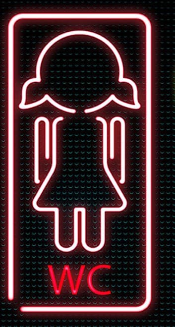 LETRERO BAÑO DAMAS ELABORADO EN MANGUERA FLEXIBLE NEON EN COLOR ROJO 58X30CM