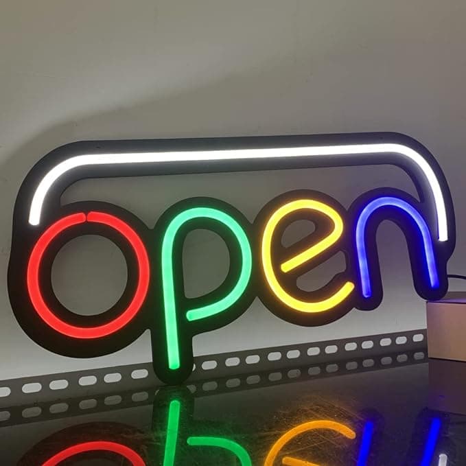 LETRERO OPEN ELABORADO EN MANGUERA FLEXIBLE NEON EN COLORES SURTIDOS 50X25CM