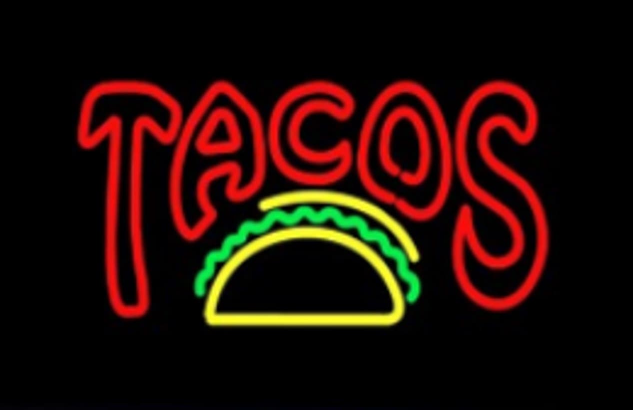 LETRERO TACOS ELABORADO EN MANGUERA FLEXIBLE NEON EN COLORES SURTIDOS 60X30CM