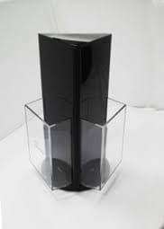 DISPLAY ACRILICO CRISTAL ROTATIVO PARA BROCHURE 3 ESPACIOS 1/3 COMBINADO CON NEGRO